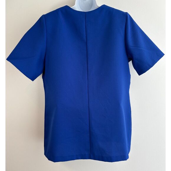 Vintage 80s Cobalt Blue and Black and White Striped Top w Chrome Buttons Size XL - Picture 2 of 3